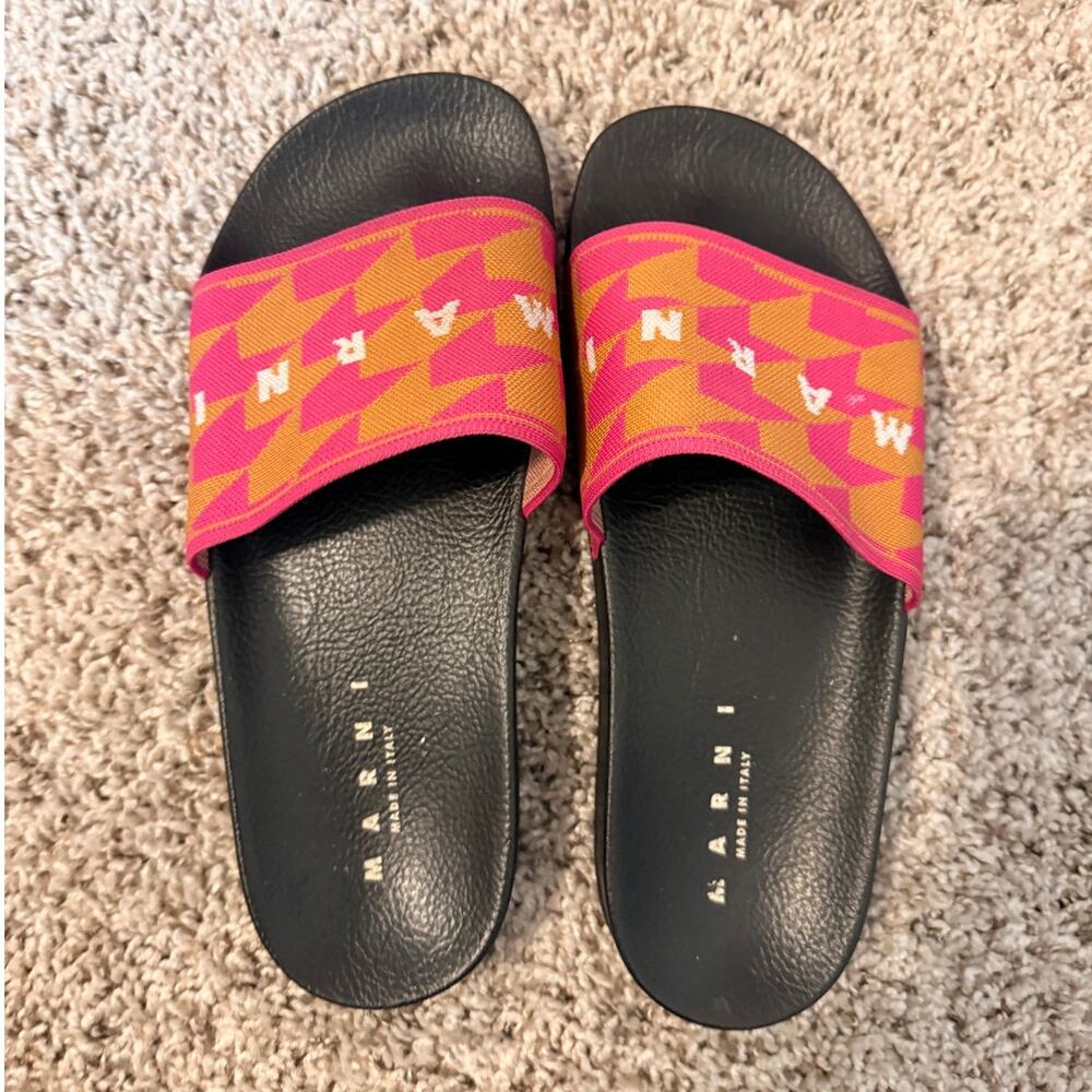 Marni Pink & Orange Geometric Logo Strap Slide Sandals - 39 - Picture 4 of 12